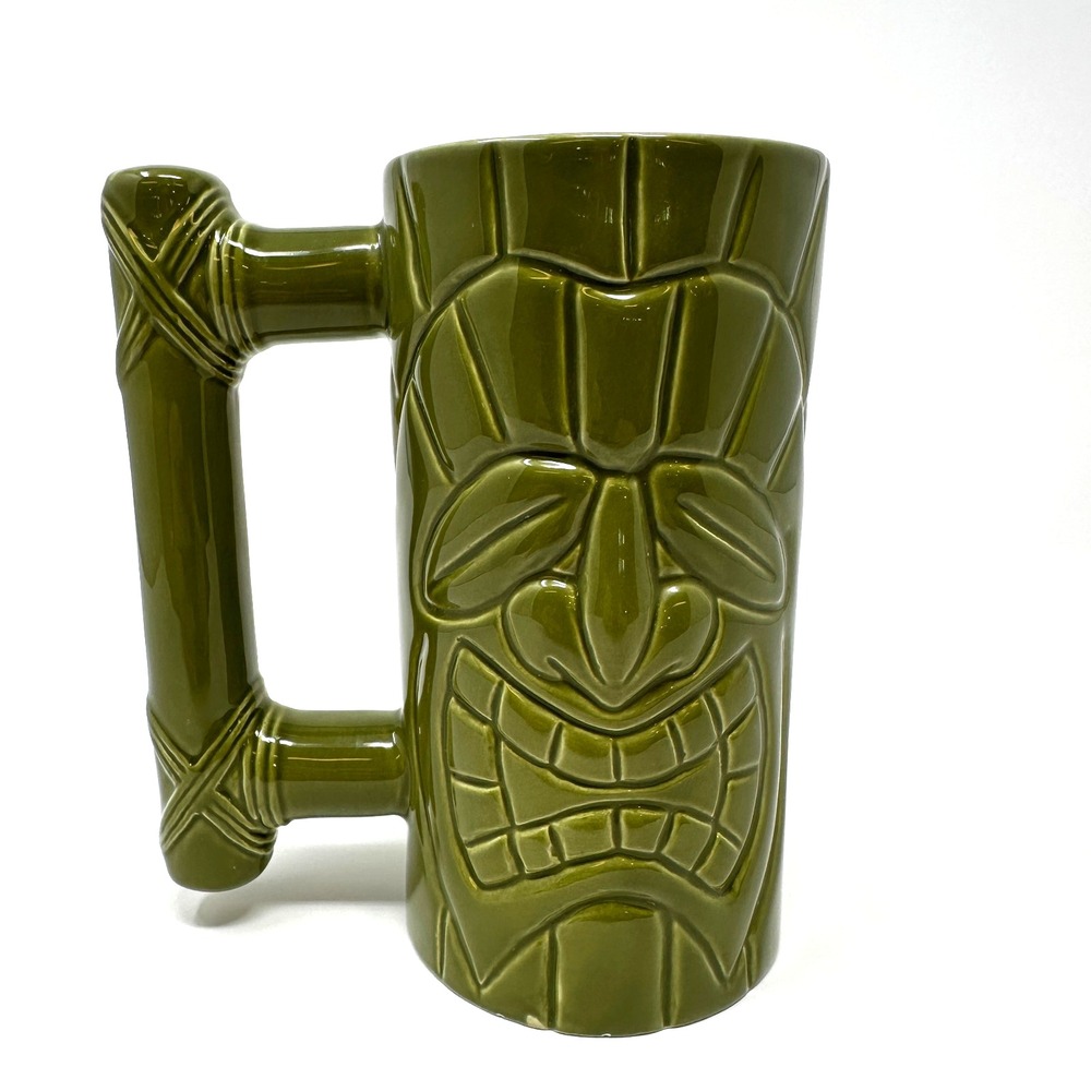 Island Heritage Green Tiki Mug 6.5" Tribal Face Hawaiian Luau Cup